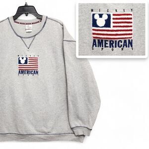 Vintage Disney Store Mickey American Sport Sweatshirt Mens XXL Gray Flag Logo